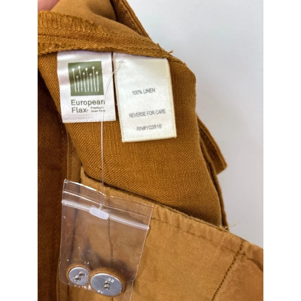 Garnet Hill European Flax Linen Straight Leg Pants Ochre‎ Turmeric Size 8